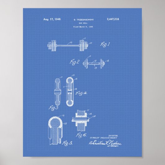 Bar Bell 1948 Patent Art Blueprint Poster (Vorne)