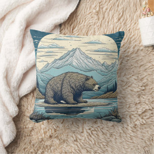 Bär, Berge, See, Vollmond Ai Kunst Kissen