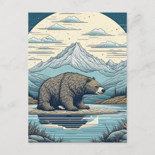 Bär, Berge, See, Vollmond Ai Kunst Postkarte