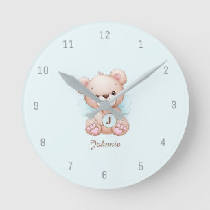 Bär Blau Baby Monogramm Namens Wanduhr