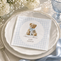 Bär Blau Gingham Jungen Baby Shower