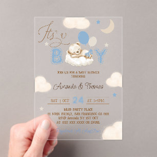 Bär Blau Junge Baby Shower Acryleinladungen