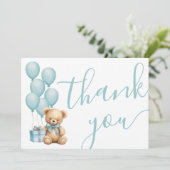 Bär Blau Junge Baby Shower Dankeskarte (Stehend Vorderseite)