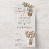 Bär, Blaue Balloons, Heißluftballon, Babydusche All In One Einladung (Innen Boden)