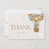 Bär, Blaue Balloons, Heißluftballon, Babydusche Dankeskarte (Vorderseite)