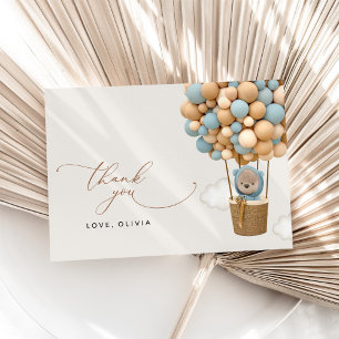 Bär, Blaue Balloons, Heißluftballon, Babydusche Dankeskarte