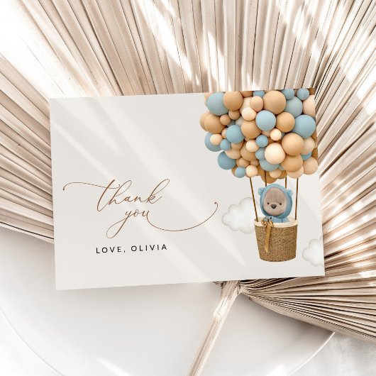 Bär, Blaue Balloons, Heißluftballon, Babydusche Dankeskarte