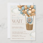 Bär, Blaue Balloons, Heißluftballon, Babydusche Einladung (Vorderseite)