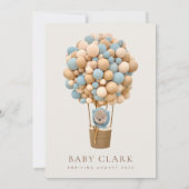 Bär, Blaue Balloons, Heißluftballon, Babydusche Einladung (Rückseite)