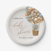 Bär, Blaue Balloons, Heißluftballon, Babydusche Pappteller (Vorderseite)