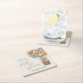 Bär, Blaue Balloons, Heißluftballon, Babydusche Rechteckiger Pappuntersetzer (Vor Ort)