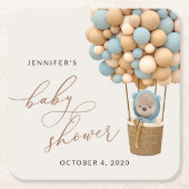 Bär, Blaue Balloons, Heißluftballon, Babydusche Rechteckiger Pappuntersetzer (Vorderseite)