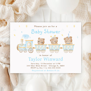 Bär Blaue Zug Baby Shower Einladung