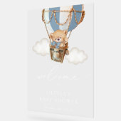 Bär, Blue Hot Air Ballon, Baby Dusche Willkommen Acrylschild (Winkel)