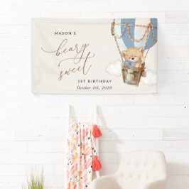 Bär, Blue Hot Air Ballon, Erster Geburtstag Willko Banner