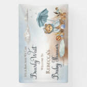 Bär | Blue Umbrella Bearly Wait Boy Baby Dusche Banner (Vertikal)