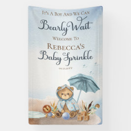 Bär | Blue Umbrella Bearly Wait Boy Baby Sprinkle Banner