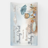 Bär | Blue Umbrella Bearly Wait Boy Baby Sprinkle Banner (Vertikal)