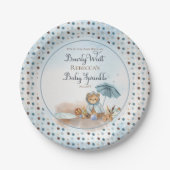 Bär | Blue Umbrella Bearly Wait Boy Baby Sprinkle Pappteller (Vorderseite)