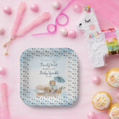 Bär | Blue Umbrella Bearly Wait Boy Baby Sprinkle Pappteller (Party)