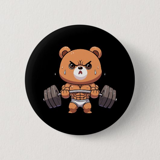 Bär Bodybuilder Bodybuilding Muskel Fitnessstudio Button (Vorderseite)