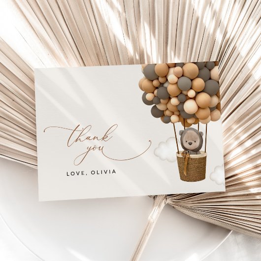 Bär, braune Balloons, Heißluftballon, Babydusche Dankeskarte