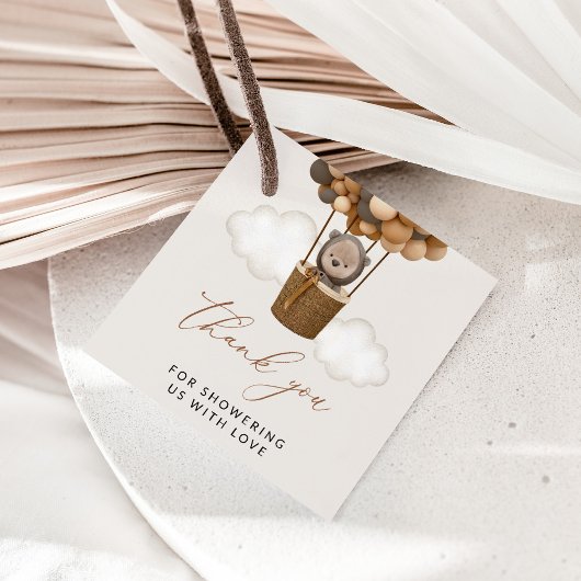 Bär, braune Balloons, Heißluftballon, Babydusche Geschenkanhänger