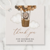 Bär, braune Balloons, Heißluftballon, Babydusche Geschenkanhänger (Vorderseite)