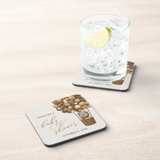 Bär, braune Balloons, Heißluftballon, Babydusche Getränkeuntersetzer (Rechte Seite)