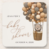 Bär, braune Balloons, Heißluftballon, Babydusche Getränkeuntersetzer (Vorderseite)