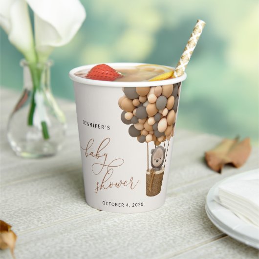 Bär, braune Balloons, Heißluftballon, Babydusche Pappbecher (In Situ)