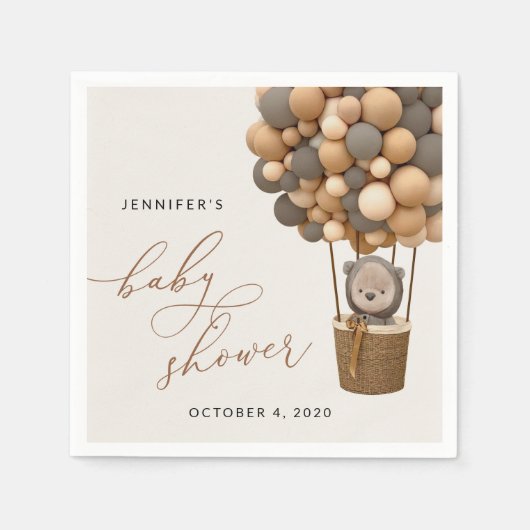 Bär, braune Balloons, Heißluftballon, Babydusche Serviette (Vorderseite)