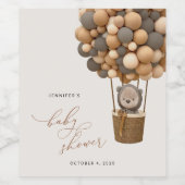 Bär, braune Balloons, Heißluftballon, Babydusche Weinetikett (Einzelnes Label)