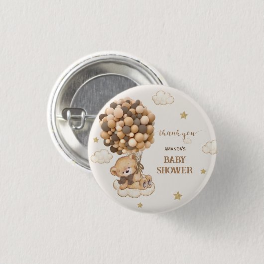 Bär Brown Ballons Babyparty Geschenkteilchen Button (Vorne & Hinten)