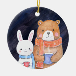 Bär & Bunny Couple Gemeinsam Weihnachten maßgeschn Keramik Ornament