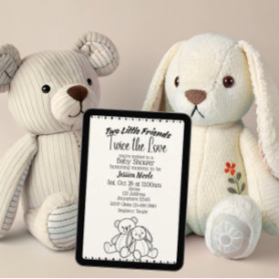 Bär & Bunny Kuscheltiere Zwillings-Baby-Party Einladung