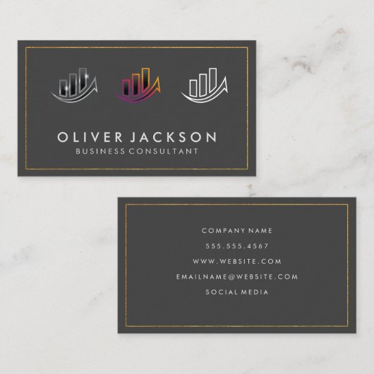Bar Chart Graph | Gold Border Business Card Visitenkarte (Vorne/Hinten)