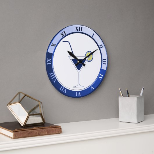 Bar Clock in Blau und Weiß Martini Große Wanduhr (Büro)