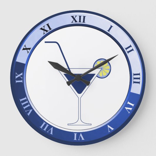Bar Clock in Blau und Weiß Martini Große Wanduhr (Vorderseite)