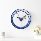 Bar Clock in Blau und Weiß Martini Große Wanduhr (Zuhause)