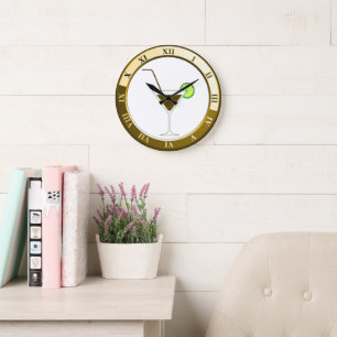 Bar Clock mit Gold und White Martini Große Wanduhr