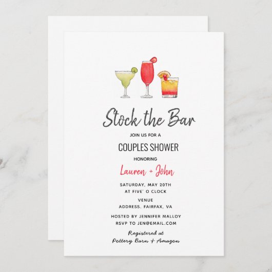 Bar Cocktail Paare Dusche Einladung lagern (Vorne/Hinten)