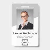 Bar-Code des Firmenlogos Mitarbeiter-Foto grau Ausweis (Front)