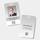 Bar-Code des Firmenlogos Mitarbeiter-Foto grau Ausweis (Vorder- & Rückseite)