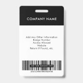 Bar-Code für Mitarbeiter-Logos Schwarzes Foto-ID Ausweis (Rückseite)