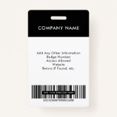 Bar-Code für Mitarbeiter-Logos Schwarzes Foto-ID Ausweis (Rückseite)