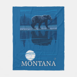 Bär, der in Mondschein-Vintage Reise geht Fleecedecke