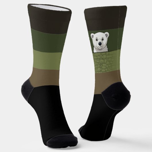 Bär, der über die Mauer schaut, Deep Forest Socken (Gewinkelt)