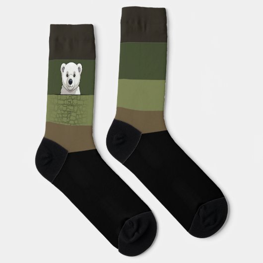 Bär, der über die Mauer schaut, Deep Forest Socken (Rechts)