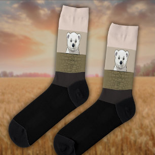 Bär, der über die Wand schaut, Beige und Dunkle Fa Socken
